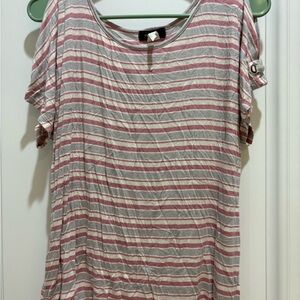 Espresso Pink and White Striped Short Sleeve Top